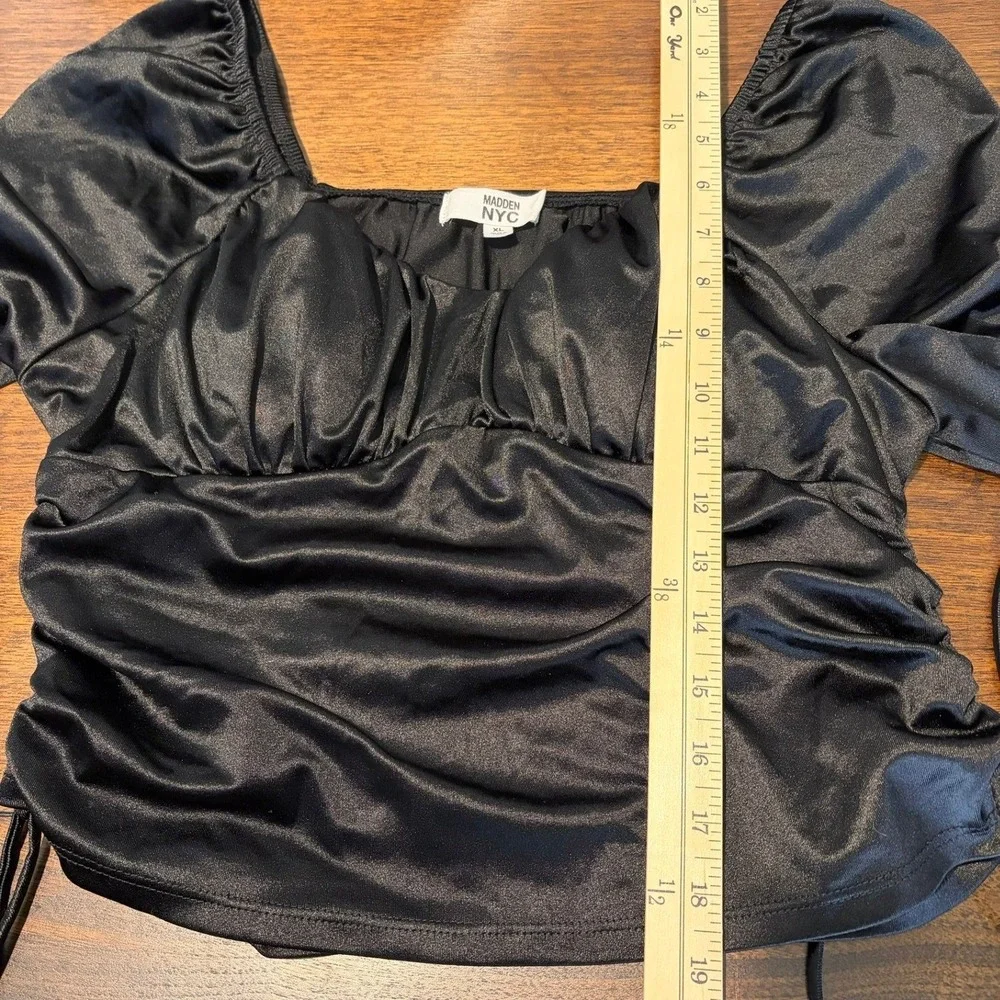 Madden‎ NYC Women's XL Black Ruched Sweetheart Neck Side Tie Crop Top Whimsigoth